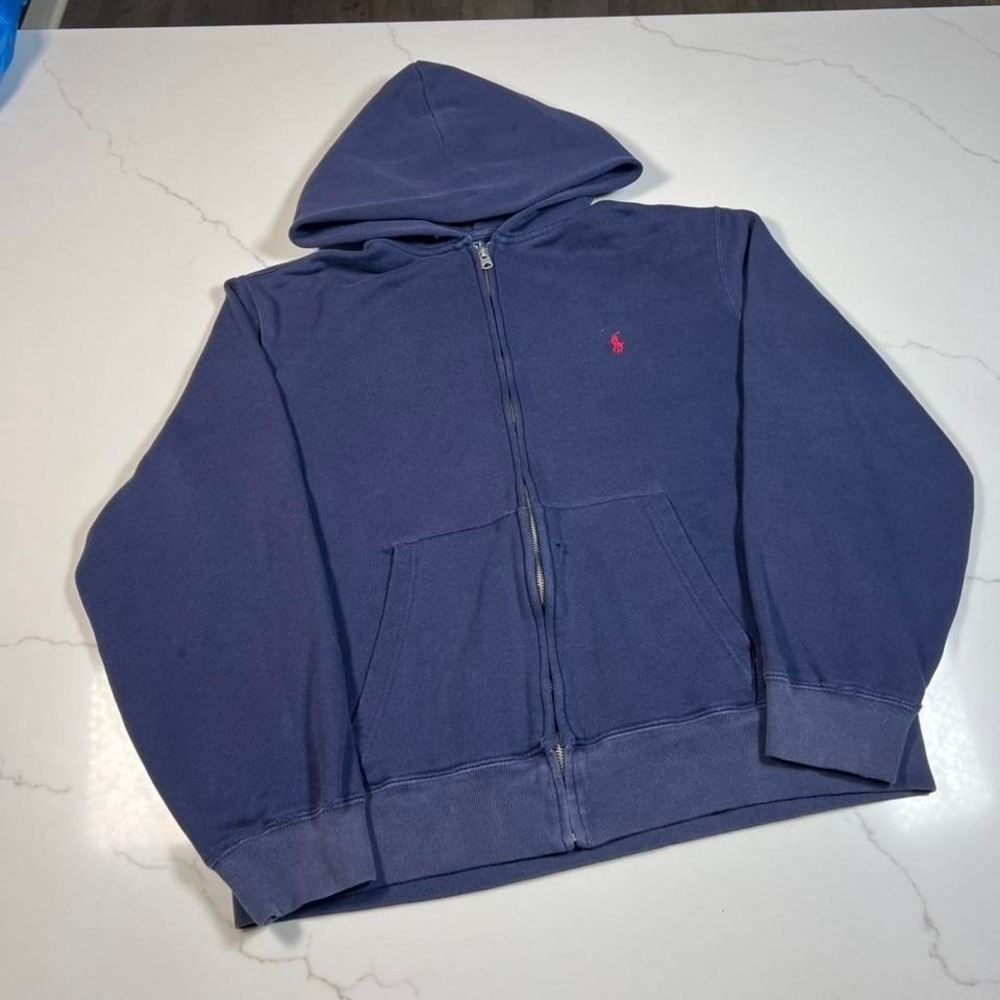 Polo Ralph Lauren Full Zip Hoodie Mens Navy Vintage Faded Pony heavyweight